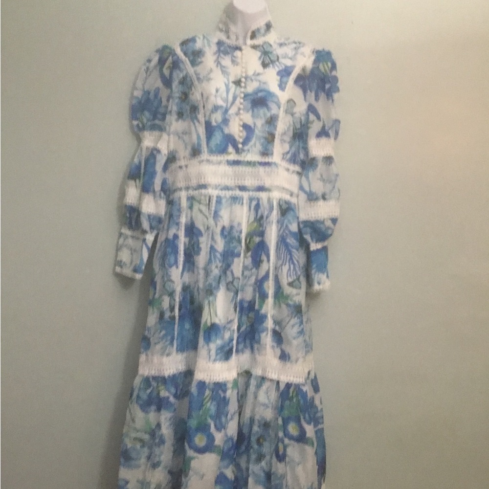 Dahlia Floral Lace-Trim Blue Maxi Dress - Picture 7 of 13